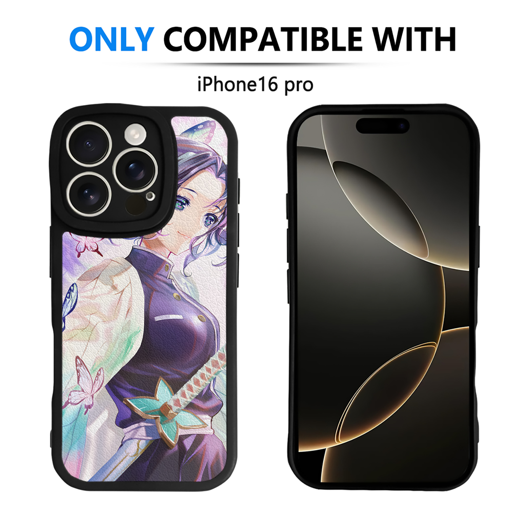 （画像用） 鬼滅の刃（きめつのやいば）蟲柱-胡蝶 しのぶ／こちょう しのぶ Kochou Shinobu 【iPhone 16シリーズ対応】シリコンスマホケース（レザー調） 材質：シリコン